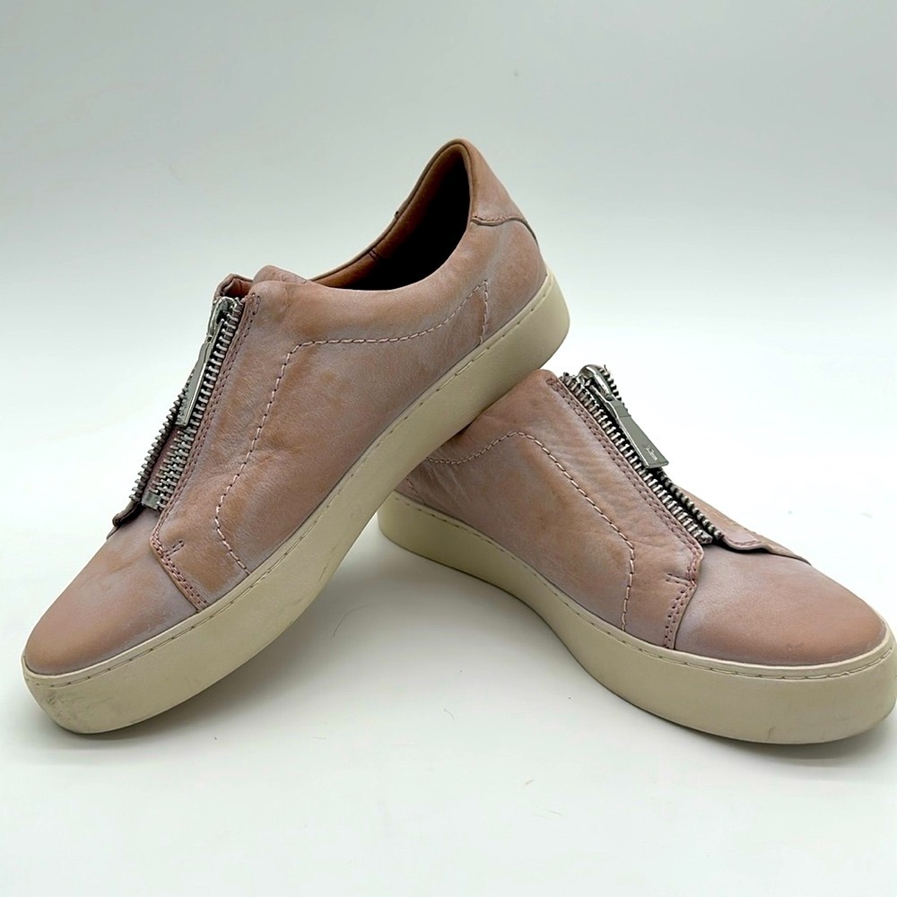 FRYE LENA ZIP Women's Soft Pink Leather Tennis Shoes US 9 Flat Loafer Sneakers